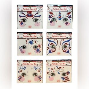 Patriotic Face Art Tattoo July 4th Labor Day Red White Blue Metallic Glitter USA